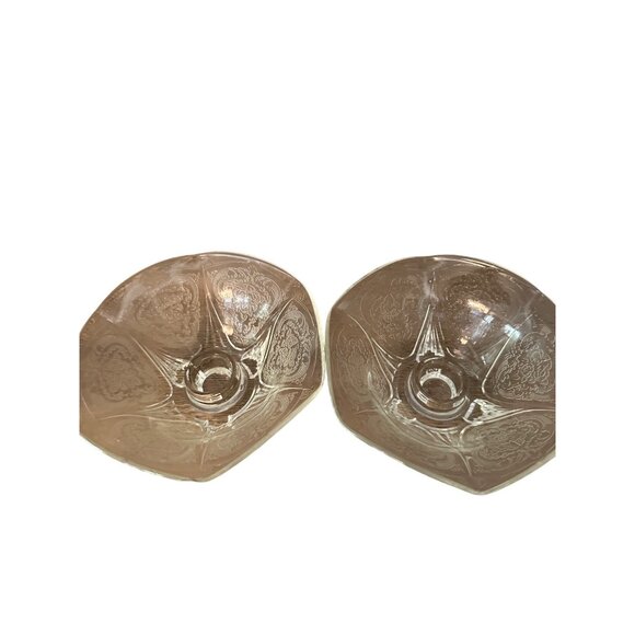 Vintage Hazel Atlas Clear Glass Candle Holders With Intricate Floral Design Set - Picture 3 of 7